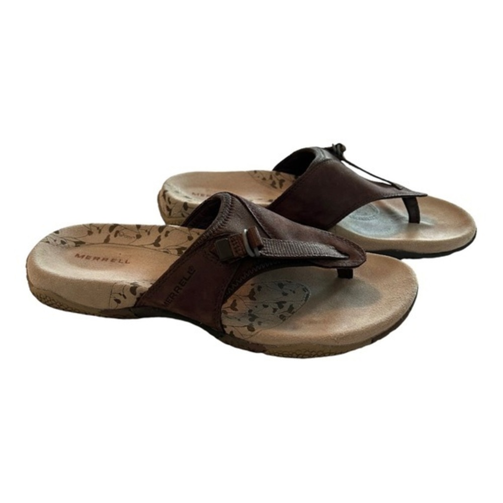 Women's Brown Leather Toe-Post Sandals - Picture 3 of 6